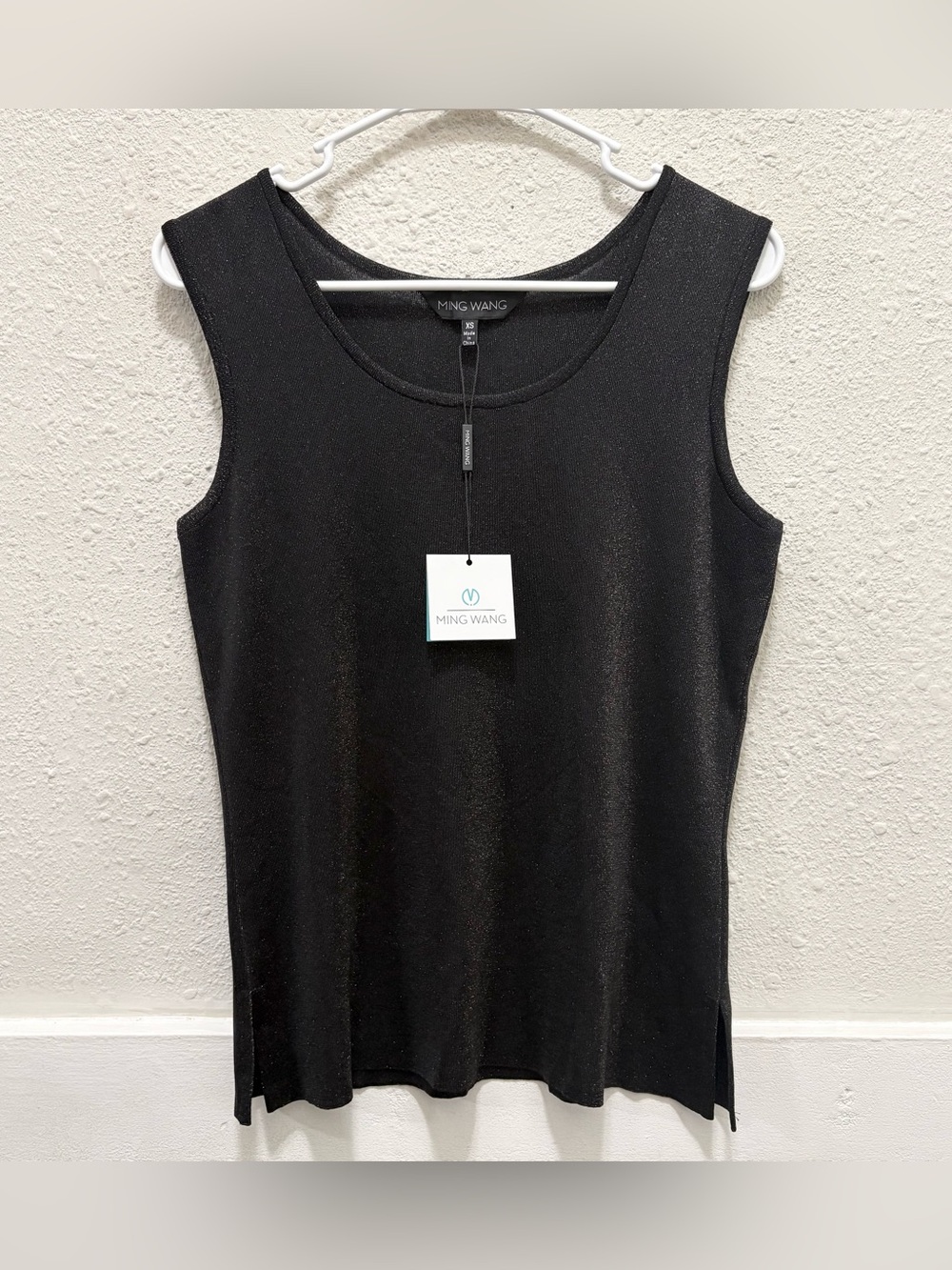MING WANG Black Shimmer Knit Tank Top NWT XS